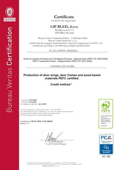LIP BLED received the PEFC certificate